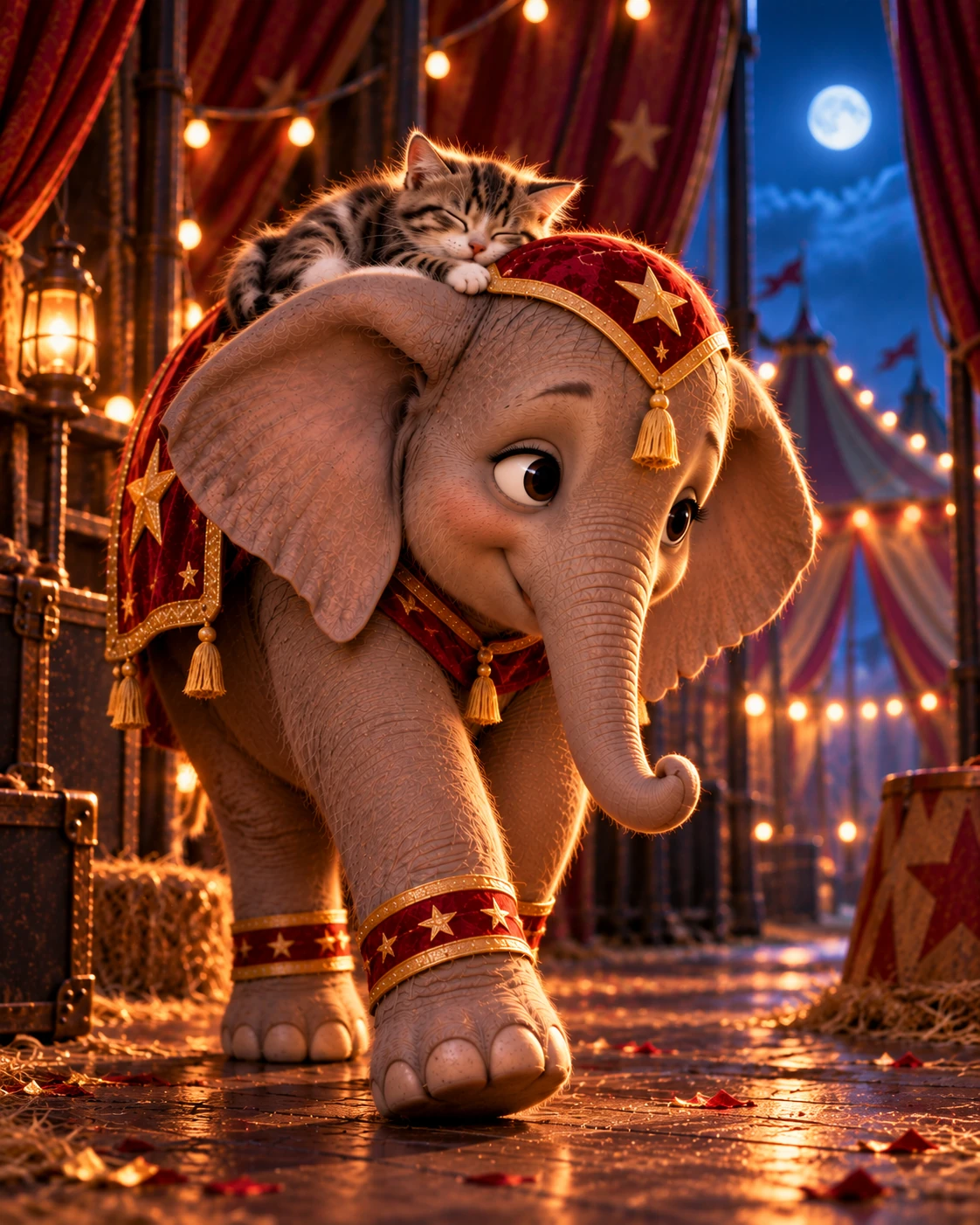 Elephant and kitten after the show