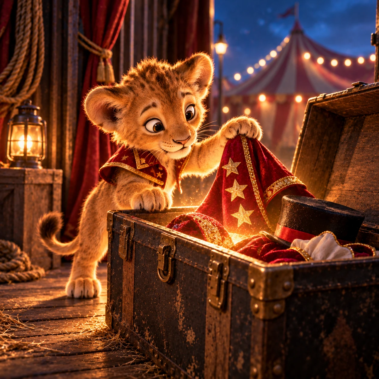 Lion cub discovering a costume