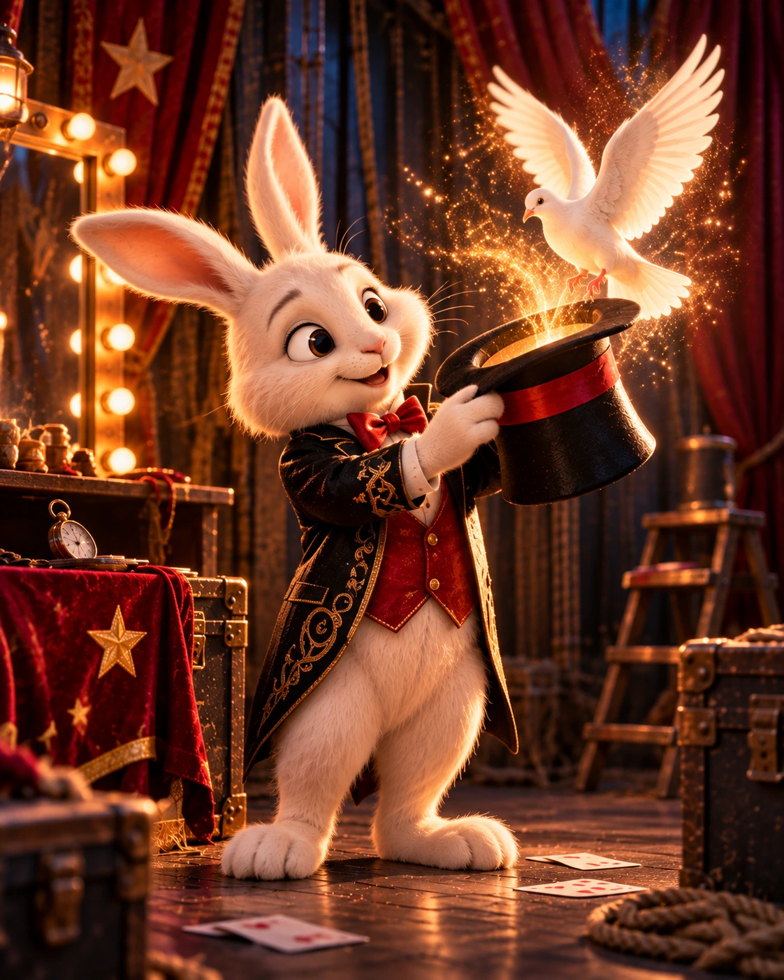 Rabbit magician performing a dove trick